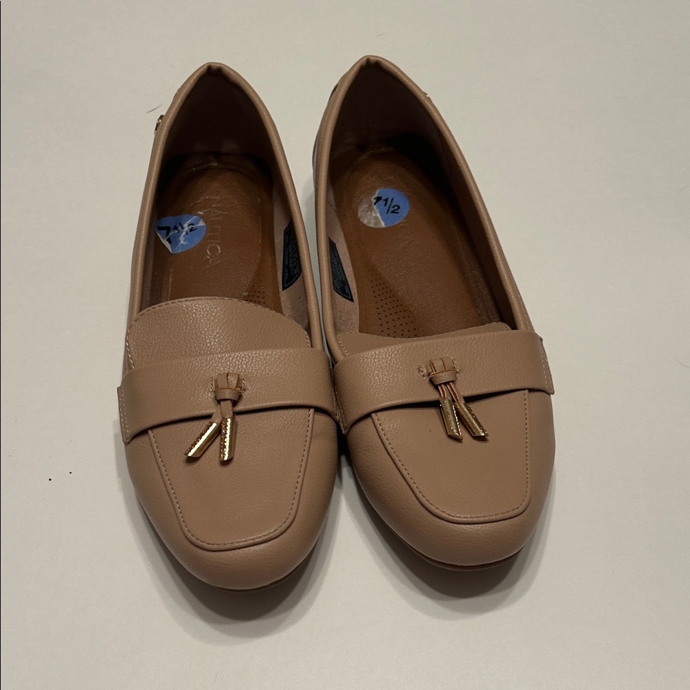Nautica Women's Tan Loafers with Gold Accents
